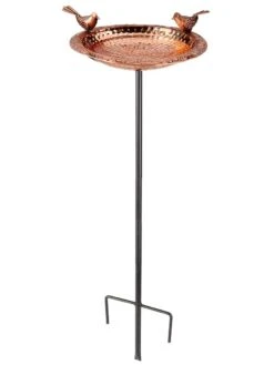 Pure Copper Bird Bath With Two Copper Birds And Multipronged Garden Pole -Outdoor Garden Supply Store 3 4 crop 8613378 06v