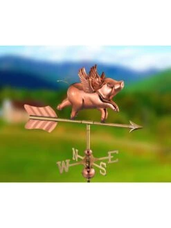 Flying Pig Cottage Copper Weathervane With Roof Mount -Outdoor Garden Supply Store 8600376 02v