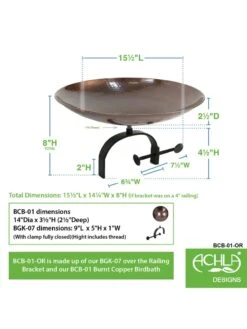 Achla Designs Burnt Copper Birdbath With Over-the-Rail Bracket -Outdoor Garden Supply Store 8609301 03v