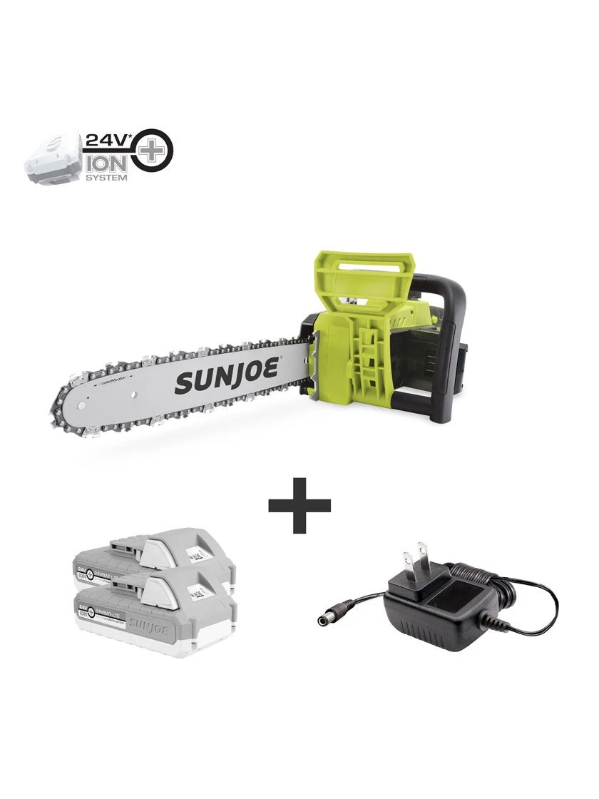 Sun Joe ® 24V-X2-CS16 48-Volt ION+ Cordless Chain Saw Kit | 16-Inch | W/ 2 X 2.0-Ah Batteries And Charger 1 Sun Joe ® 24V-X2-CS16 48-Volt ION+ Cordless Chain Saw Kit | 16-Inch | W/ 2 X 2.0-Ah Batteries And Charger