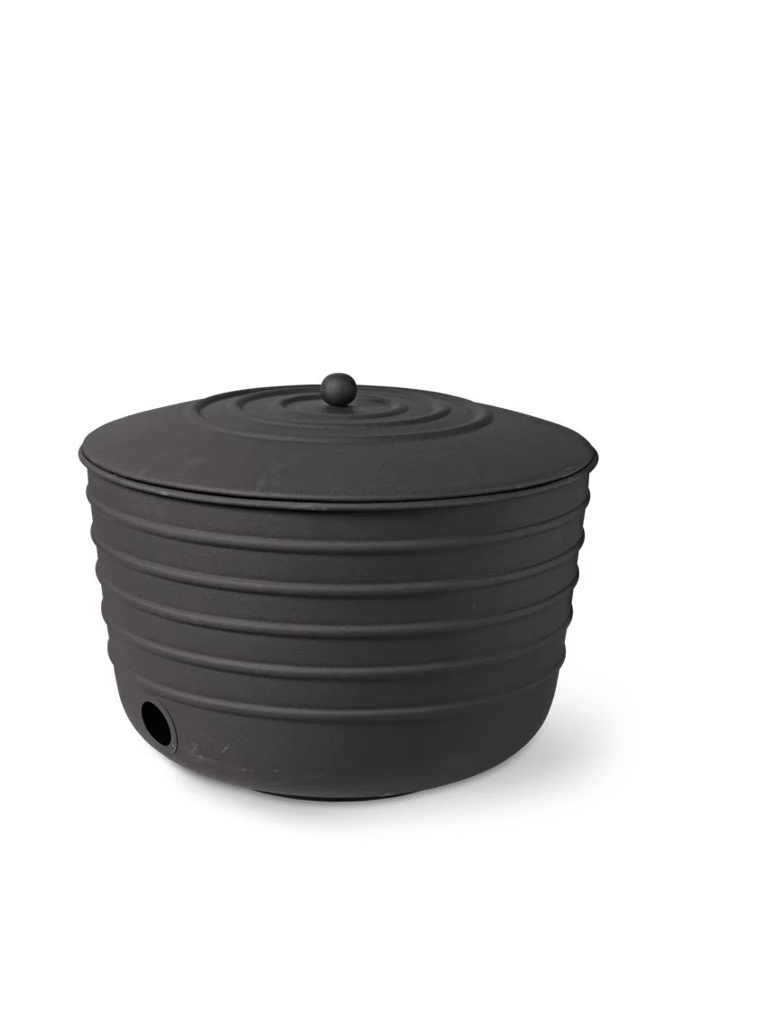 Matte Black Ribbed Hose Pot With Lid 3 Matte Black Ribbed Hose Pot With Lid - Image 3