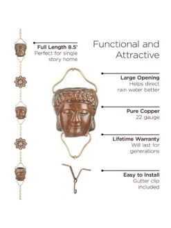 Buddha Copper Rain Chains, 8.5' -Outdoor Garden Supply Store 8612737 03v