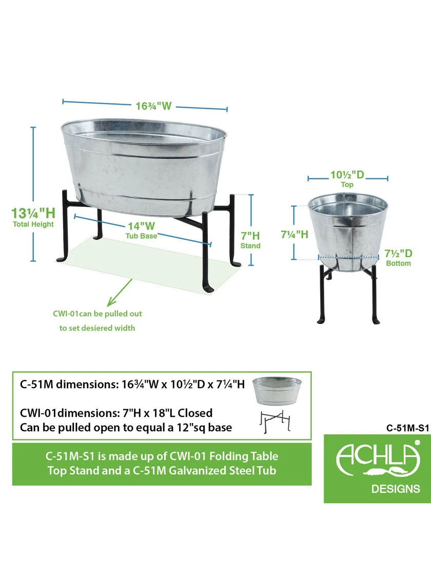 Achla Designs Mini Oval Galvanized Tub With Folding Stand 5 Achla Designs Mini Oval Galvanized Tub With Folding Stand - Image 5