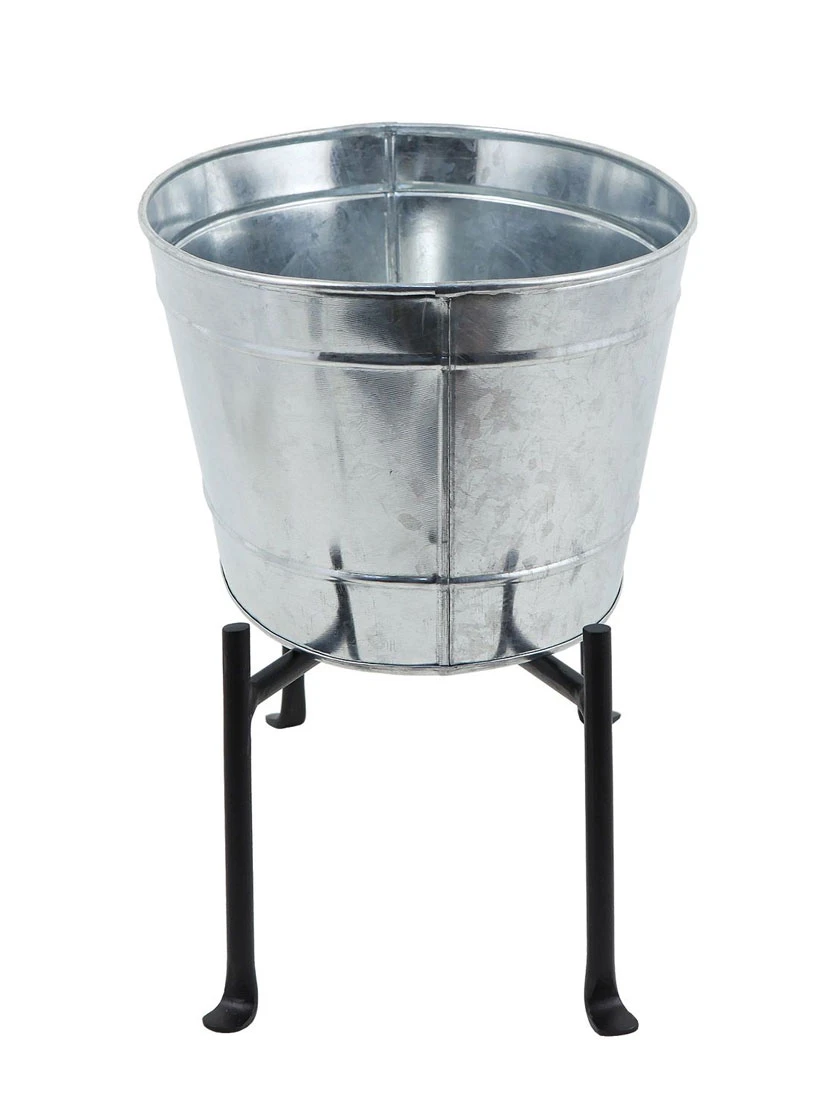 Achla Designs Mini Oval Galvanized Tub With Folding Stand 4 Achla Designs Mini Oval Galvanized Tub With Folding Stand - Image 4