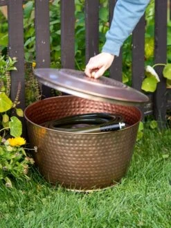 Hammered Copper Hose Pot With Lid -Outdoor Garden Supply Store 8613311 0010
